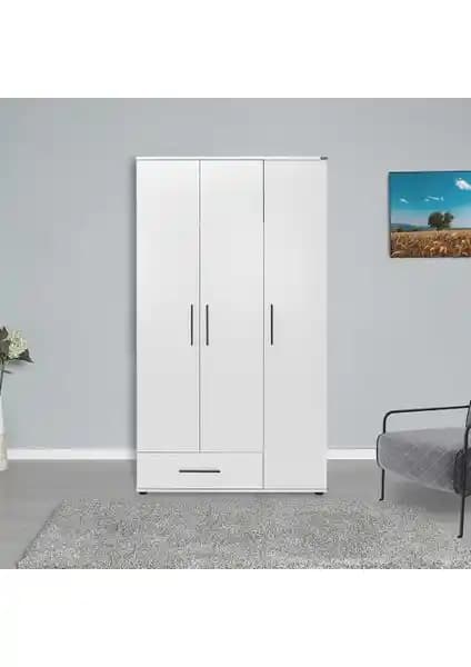 Adore Mobilya White 3 Kapaklı Tek Çekmeceli Gardırop Modern ve Fonksiyonel Tasarım