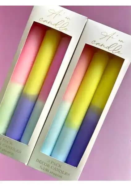 Aeon Candle Studio Pastel Renkli 3'lü Şamdan Mum Seti Ev Dekorasyonuna Zarif Dokunuşlar
