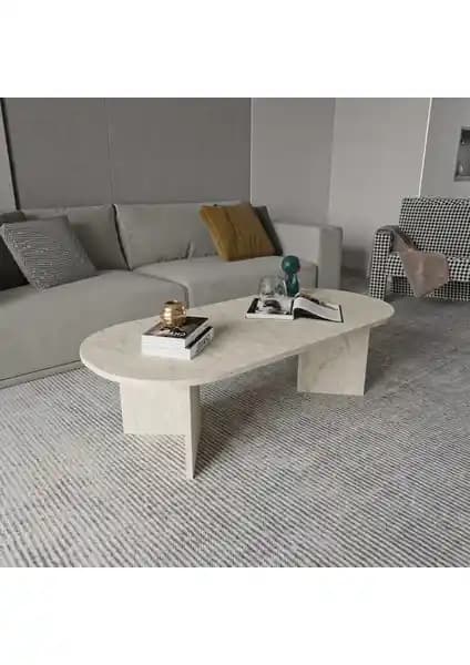 Alonex Diana Elips Mermer Desenli Modern Orta Sehpa - Şık ve Fonksiyonel Tasarım