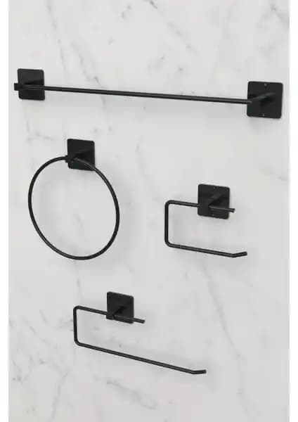 Alsi Home Siyah 4'lü Yapışkanlı Banyo Aksesuar Seti Modern ve Kullanışlı Tasarım