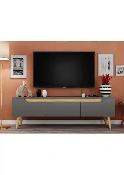 Ankara Mobilya Mana Ahşap Ayaklı 160 cm Antrasit TV Ünitesi: Modern ve Dayanıklı Tasarım