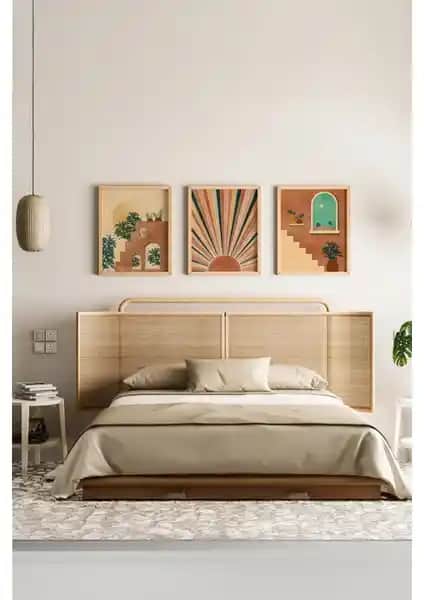 Artavessa Gerçek Ahşap Çerçeveli 3 Parça 3D Poster Tablo Seti Modern Dekorasyon İçin