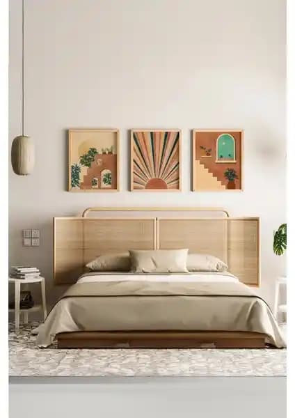 Artavessa Gerçek Ahşap Çerçeveli 3 Parça 3D Poster Tablo Seti Modern Dekorasyon İçin