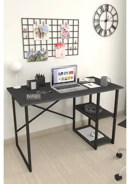 Bofigo 60x120 cm İki Raflı Modern Çalışma Masası Ofis ve Ev Kullanımı İçin Uygun