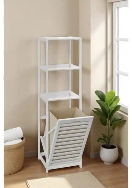 Digithome Bambu Beyaz Mat Lake Kirli Sepetli 3 Raflı Banyo Düzenleyici İnceleme ve Özellikleri