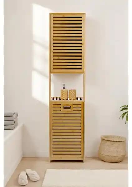 Digithome Bambu Kirli Sepetli Banyo Dolabı Modern ve Dayanıklı Tasarım Çözümü