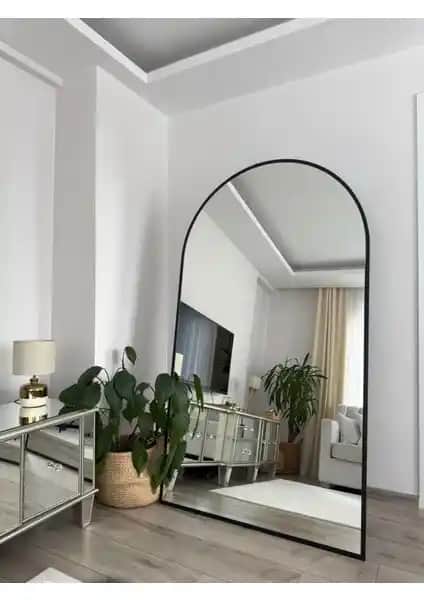 Effe Yapı Siyah Metal Çerçeveli Ayaklı Oval Büyük Ayna - Modern ve Şık Tasarım