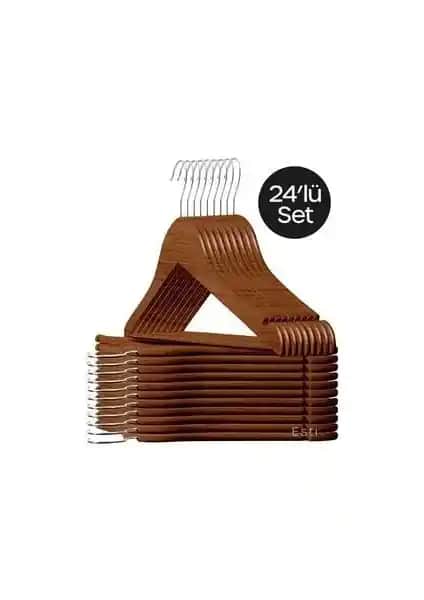 Esti 24 Adet Ahşap Görünümlü Plastik Elbise Askısı Dayanıklı ve Şık Tasarım