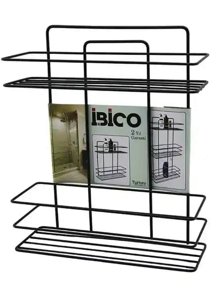 FourForce Siyah 2 Katlı Dikdörtgen Metal Banyo Köşelik Modern ve Dayanıklı Tasarım