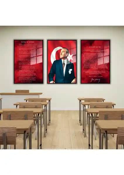 Gaagart 3'lü Metal Çerçeveli Cam Tablo Seti Atatürk ve Gençliğe Hitabe Temaları