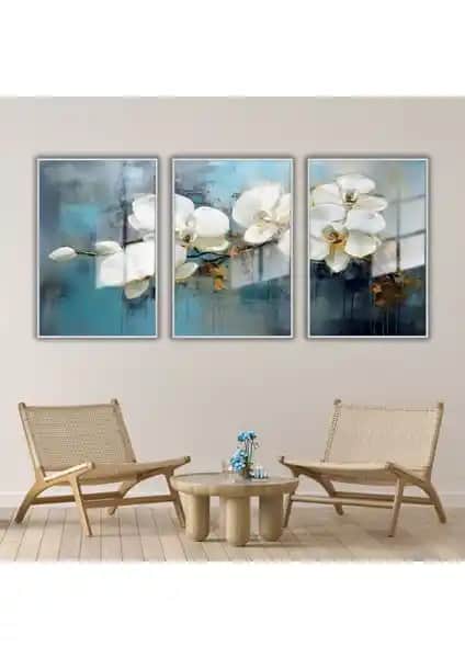 Gaagart 3'lü Metal Çerçeveli Cam Tablo Seti Modern İç Mekân Dekorasyonu İçin