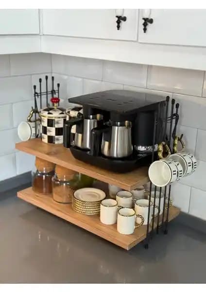 Guhef Kahve Makinesi Rafı: Modern ve Dayanıklı Ahşap Mutfak Dekorasyonu Çözümü