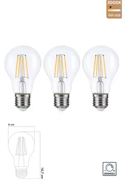 Heka LED Filament Rustik Ampul E27 8W Gün Işığı 3000K Uzun Ömürlü ve Enerji Tasarruflu