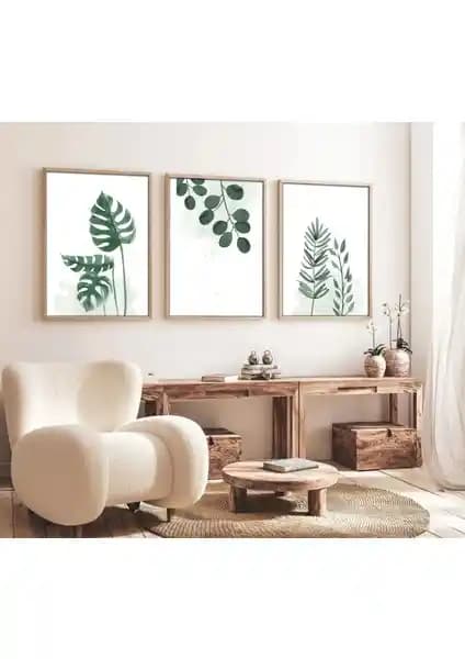 Huhuli Ahşap Çerçeveli Minimalist Tablo Seti Modern ve Doğal Dekorasyon İçin Uygun