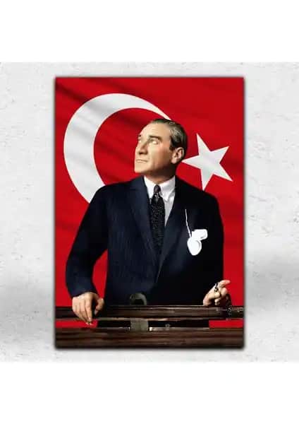 İyi Olsun Bayraklı Atatürk Portresi Kanvas Tablo Ev ve İşyerleri İçin Şık Dekoratif Sanat Eseri