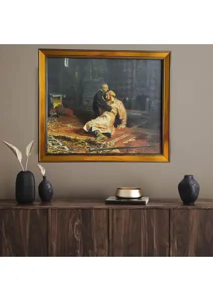 Klasik ve Vintage Tarzda Ilya Repin'in Korkunç Ivan ve Oğlu Ivan Tablosu