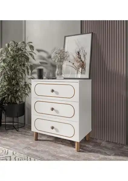 Kzn Home Bohem Tarzı Beyaz 3 Çekmeceli Şifonyer Modern ve Dayanıklı Tasarım
