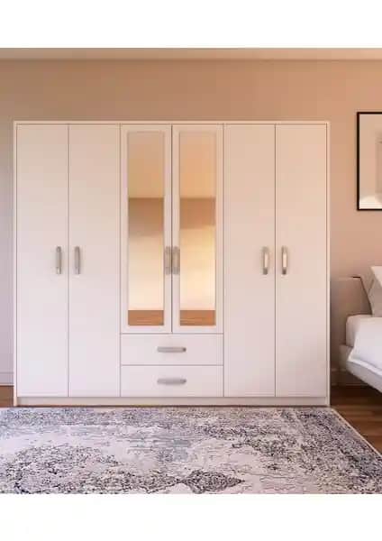 Metalia Gm315 Cesar 6 Kapı 2 Çekmeceli Aynalı Gardırop Modern ve Fonksiyonel Tasarım