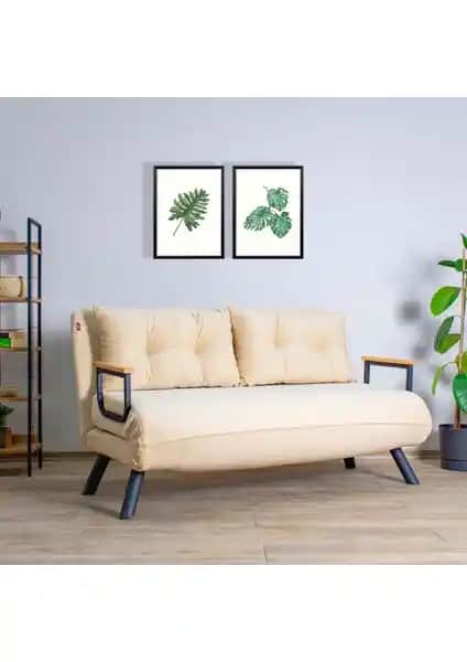 Modern ve Çok Fonksiyonlu Katlanır Yataklı Koltuk - Krem Renkli Oturma Çözümü