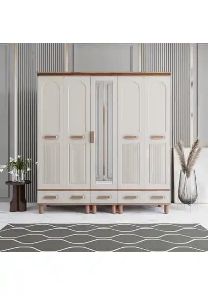 Monzio Otto 5 Kapaklı Çekmeceli Gardırop Modern ve Şık Yatak Odası Mobilyası