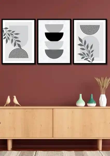 Nt Handmade Siyah Çerçeve Görünümlü 3'lü Bohem Duvar Dekoru Modern ve Şık Tasarım