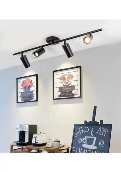 Ömür Avize Duru Siyah 4'lü Spot Ledli Modern ve Şık Dekoratif Avize