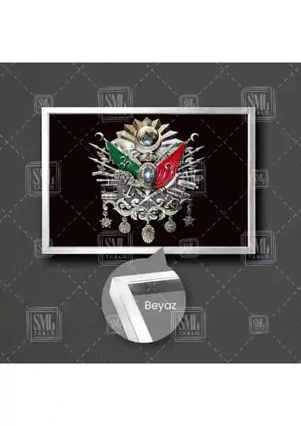 Osmanlı Tuğrası Bayrak Çerçeveli Yatay Kanvas Tablo – Geleneksel ve Modern Dekorasyon