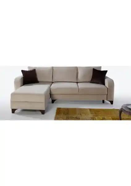 Perla Sofa Frida Yataklı Köşe Takımı Krem Renkli Modern ve Dayanıklı Oturma Grubu