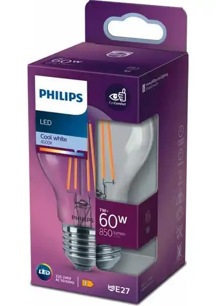 Philips Filament 60W Ampul Gün Işığı 4000K Enerji Verimli ve Estetik Aydınlatma