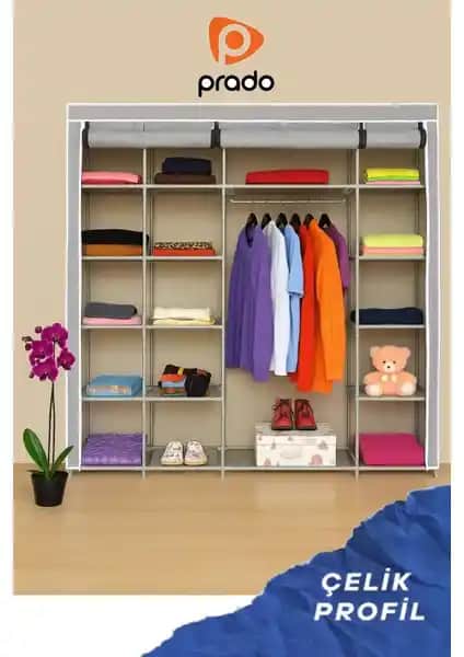 Prado Stark Xtra Çift Yandan Raflı Çelik Profil Bez Dolap Geniş Depolama ve Dayanıklılık