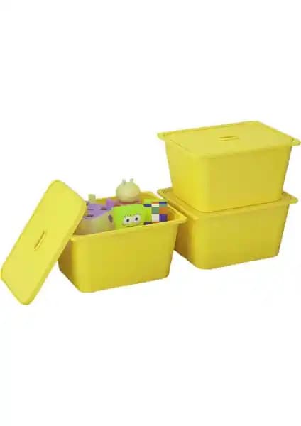 Pratico 3 Adet Sarı Derin Kapaklı Oyuncak Sepetleri Çocuklar İçin Düzenleyici Çözüm