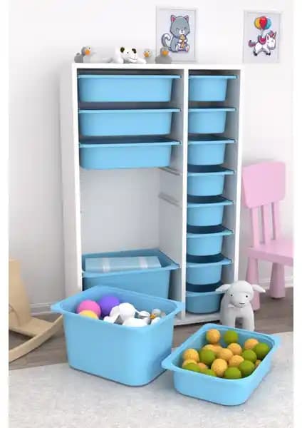 Pratico Çok Amaçlı Oyuncak Dolabı Karşılaştırması Mavi ve Sarı-Beyaz Renk Seçenekleri