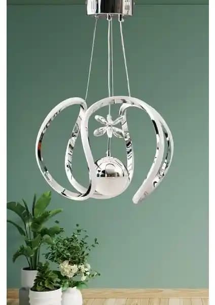 Reel Avize Badem Tek Top Krom Modern LED Aydınlatma Çözümü 70 cm Yükseklik Ayarlanabilir