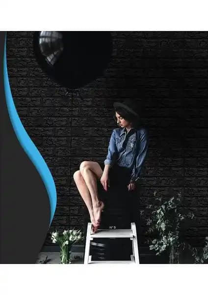 Renkli Duvarlar Kendinden Yapışkanlı Esnek Sünger Tuğla Desenli Siyah Paneli - Modern ve Pratik İç Dekorasyon Çözümü