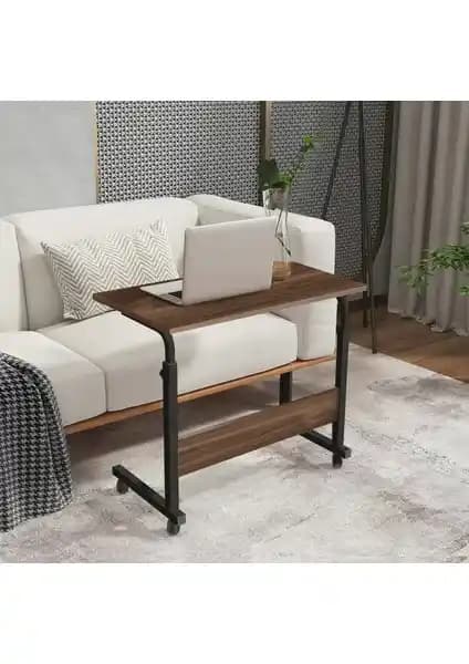 Servetavcı Yükseklik Ayarlı ve Tekerlekli Ceviz Renkli Laptop Sehpası ve Çalışma Masası