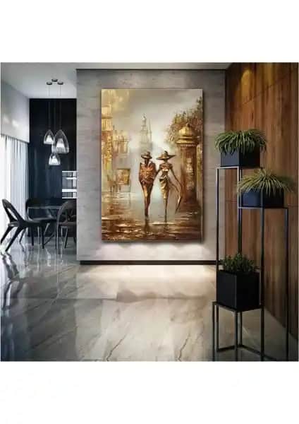 Sokakta Yürüyen Şemsiyeli Çift Bron Bronz Kanvas Tablo Dekorasyon Fikirleri