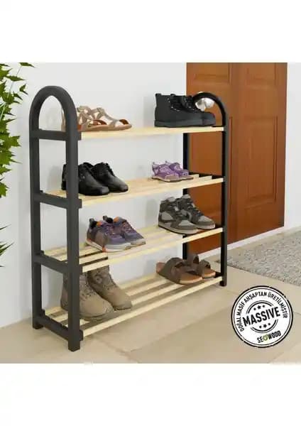 Stickwood 4 Katlı Masif Ahşap Ayakkabılık Evde Düzeni Sağlayan Şık Tasarım