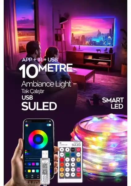 Suled TV Arkası 10 Metre Bluetooth Kontrollü Akıllı Şerit LED ile Dekorasyonunuzu Yenileyin