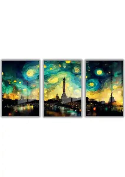 Van Gogh Yıldızlı Gece Cam Tablo Seti Sanat ve Dekorasyon İçin Modern Çözüm