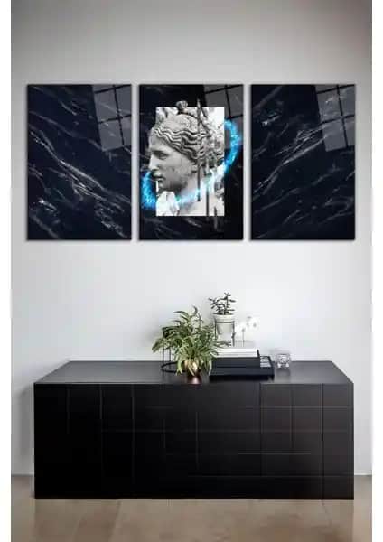 Vosevu Antik Yunan Kadın Heykeli 3'lü Cam Tablo Seti Modern Dekorasyon İçin Şık Seçenek