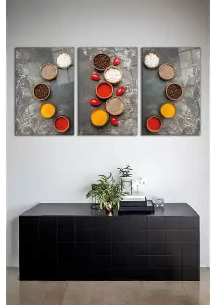 Vosevu Çok Renkli Baharatlar 3'lü Cam Tablo Seti Modern ve Estetik Dekorasyon Çözümü