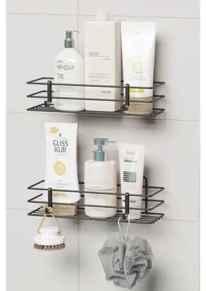 Zabata Yapışkanlı 2'li Banyo Rafı Seti Modern ve Dayanıklı Duvar Organizatörü