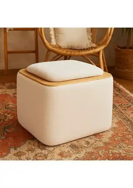 Zem Jarvis Bohem San<dı>klı Orta Sehpa Puf Kırık Beyaz Modern ve Fonksiyonel Oturma Odası Parçası