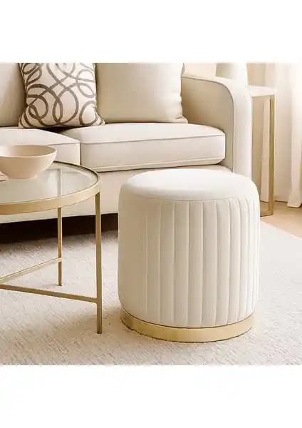 Zem Long Line Puf Kırık Beyaz Gold Modern Tasarım Dayanıklı Oturma Ürünü