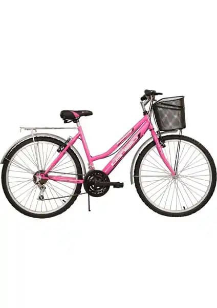 Canello 24 Jant Çamurluk ve Bagajlı Kadın Şehir Bisikleti 21 Vites Pembe Tasarım