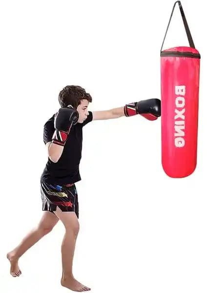 Çocuklar için dayanıklı ve şık Spor Byfit kırmızı boks kum torbası 53x20 cm