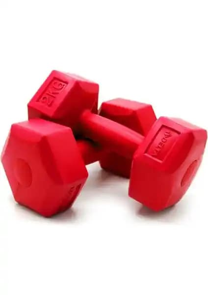 Delta 2 Kg X 2 Adet Köşeli Kırmızı Plastik Dambıl Seti Evde Spor ve Fitness İçin Uygun