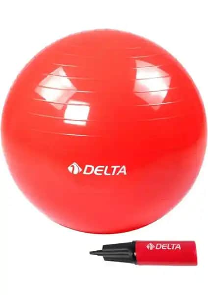 Delta 55 cm Kırmızı Deluxe Pilates Topu ve Çift Yönlü Pompa Seti Sağlık ve Esneklik İçin Uygun