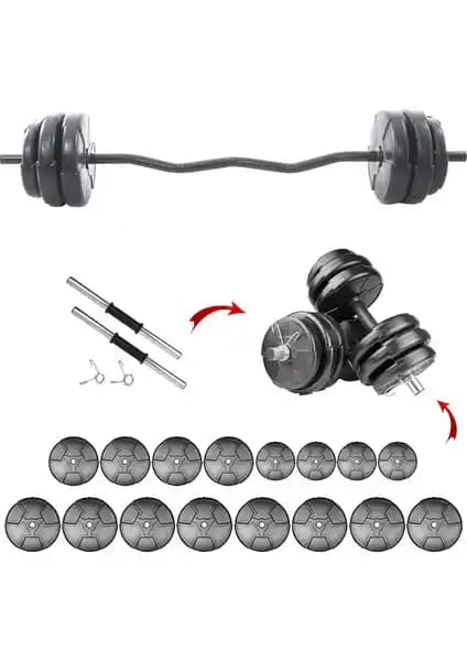 E-Life Training 59 Kg Dambıl ve Halter Seti ile Evde ve Spor Salonlarında Etkili Antrenman