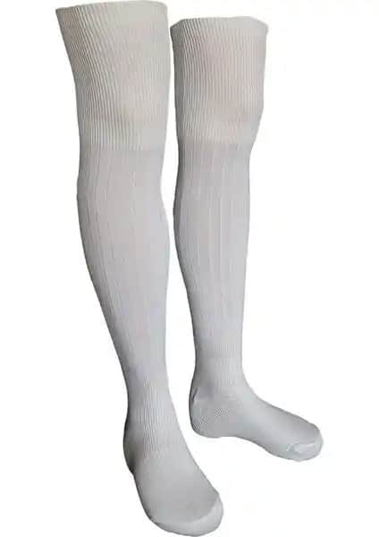 Evox Tam Profesyonel Çocuk Futbol Çorabı Tozluk ve Konç Seti 7-14 Yaş Beyaz